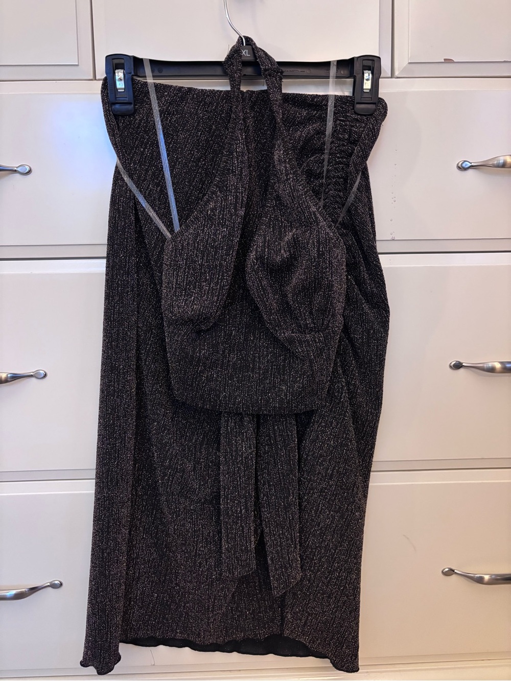 Sparkle Halter Crop Top + Skirt Set in Black